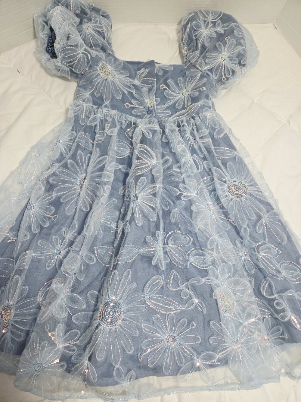 Lipsy Girls Light Blue Holiday Evening Princess Dress Sequin Flowers 7 8y Fairy